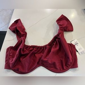 Abercrombie & Fitch Women's Burgundy Bow-Shoulder Bikini Top